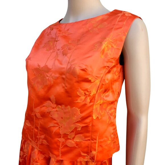 60s Vintage Maxi Skirt Set Size 4 Orange Silk Brocade Made in Hong Kong NWOT DOS - Picture 8 of 13